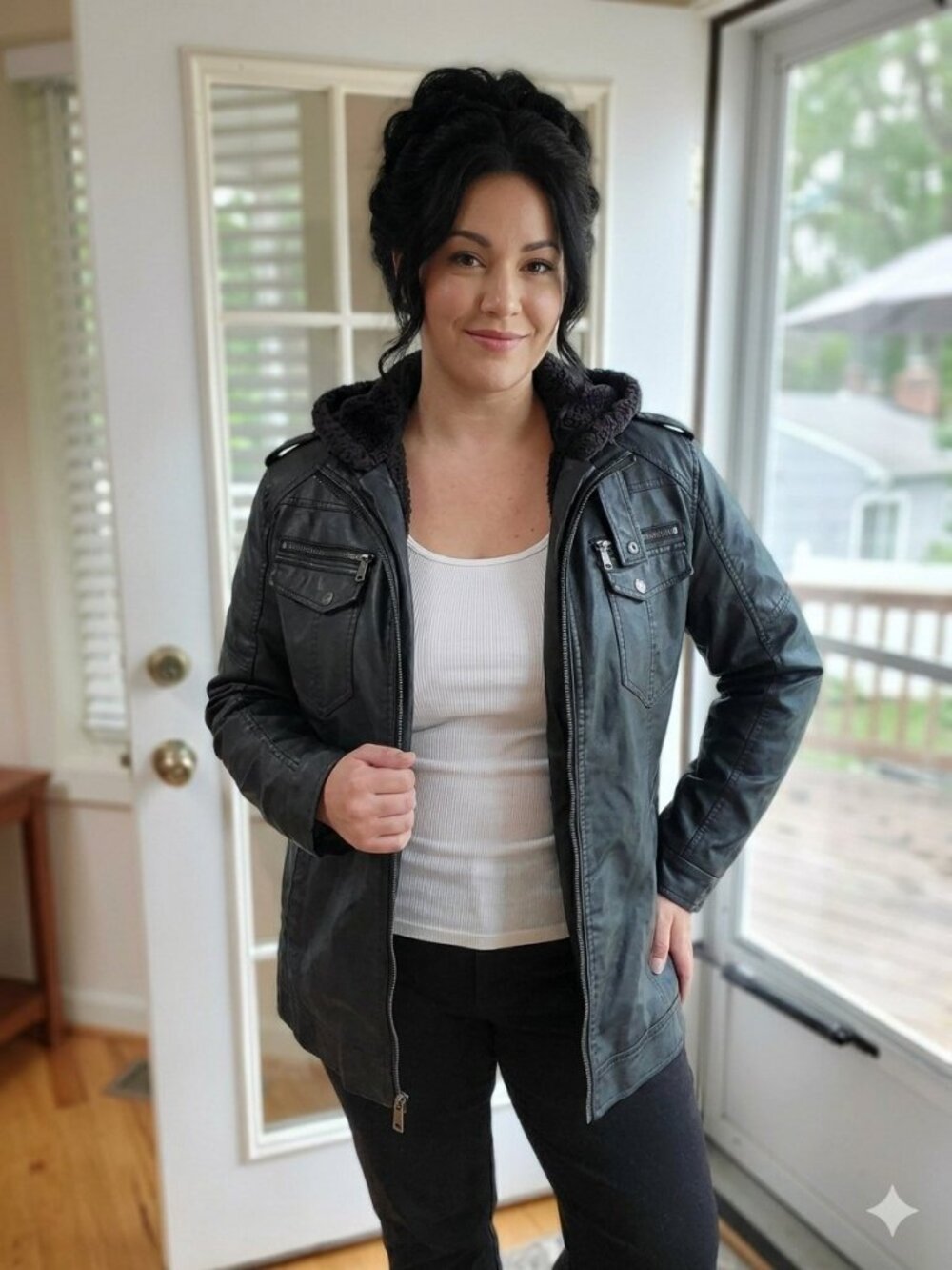 black faux leather cropped jacket